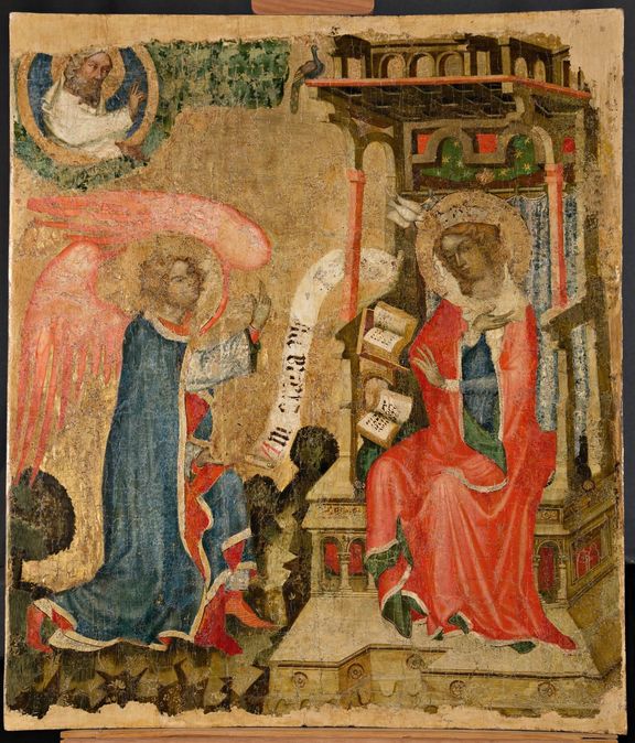 Deskový obraz s námětem Zvěstování Panně Marii.