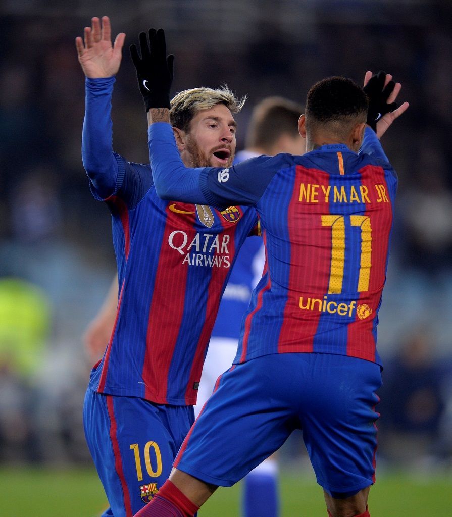 Lionel Messi slaví branku Barcelony