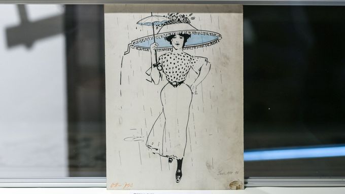 Dáma v dešti, 1908. Začátek 20. století byla doba, kdy Josef Lada hledal svůj výtvarný styl.