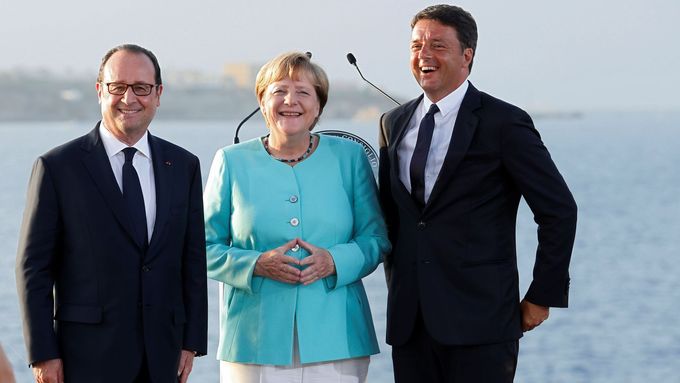 Angela Merkelové, Francois Hollande a Matteo Renzi.