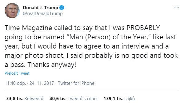 Trump - tweet - Osobnost roku