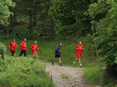 Základní jedenáctka hráčů v neděli vyklusávala na přilehlých lesních cestách u tréninkového hřiště v Seefeldu.