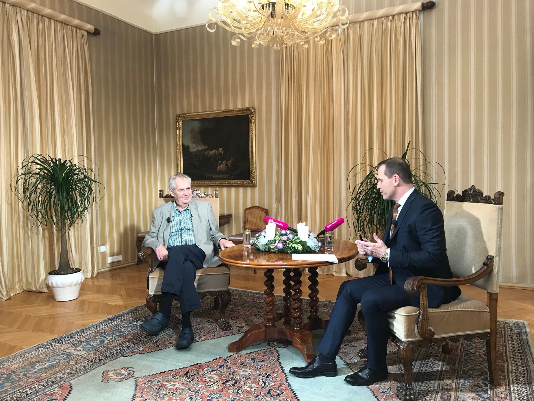 Miloš Zeman a Jaromír Soukup na televizi Barrandov.