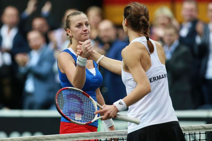 Fed Cup, finále 2014: Petra Kvitová v zápase s Andreou Petkovicovou