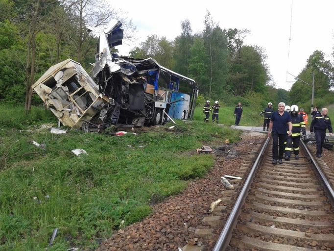 Srážka a autobusu a vlaku na železničním přejezdu u Hluboké nad Vltavou.