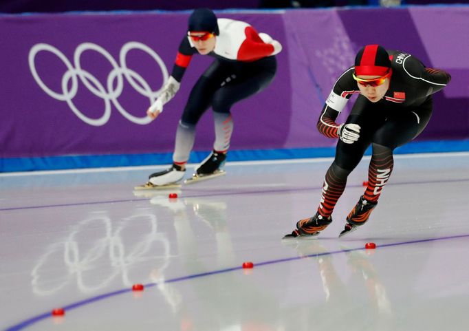 ZOH 2018, rychlobruslení 3000m Ž: Nikola Zdráhalová a Ťing Liou