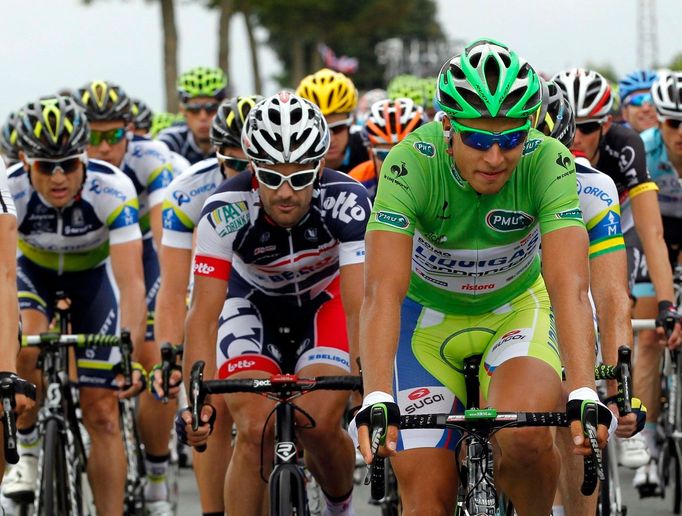 Slovenský cyklista Peter Sagan ze stáje Liquigas-Cannondale si dojel pro vítězství v Boulogne-sur-Mer během 99. Tour de France.