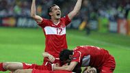 Turkish players celebrating as they won 3:2 and secured their presence in the quarter final.
