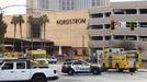 Firefighter vehicles are seen behind yellow tape in a cordoned area, after a Tesla Cybertruck burned at the entrance of Trump Tower, in Las Vegas, Nevada, U.S. January 1,