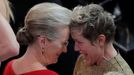 Meryl Streep congratulates Frances McDormand on winning the Best Actress Oscar for Three Billboards Outside Ebbing, Missouri.