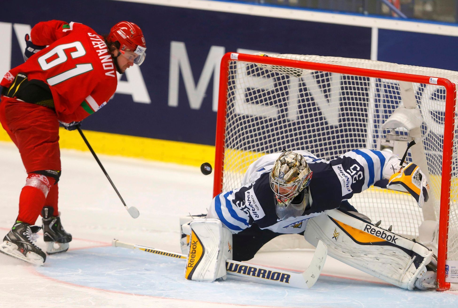 Hokej, MS 2015, Finsko-Bělorusko: Pekka Rinne -  Andrej Stěpanov