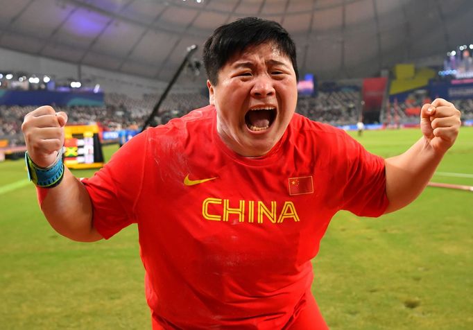 Athletics - World Athletics Championships - Doha 2019 - Women's Shot Put Final - Khalifa International Stadium, Doha, Qatar - October 3, 2019   China's Lijiao Gong reacts