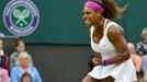 Americká tenistka Serena Williamsová se raduje z vítězství nad Češkou Petrou Kvitovou ve čtvrtfinále Wimbledonu 2012.