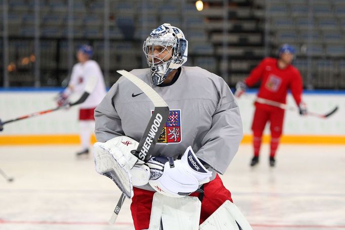 Trénink repre v O2 Areně: Ondřej Pavelec