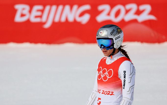 Ester Ledecká v cíli kombinačního sjezdu na ZOH 2022 v Pekingu