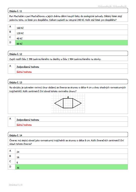 Celoplošné testování - Matematika - pokročilá - 02