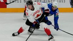 Jack Quinn z Kanady v zápase Kanada - Slovinsko na MS 2023