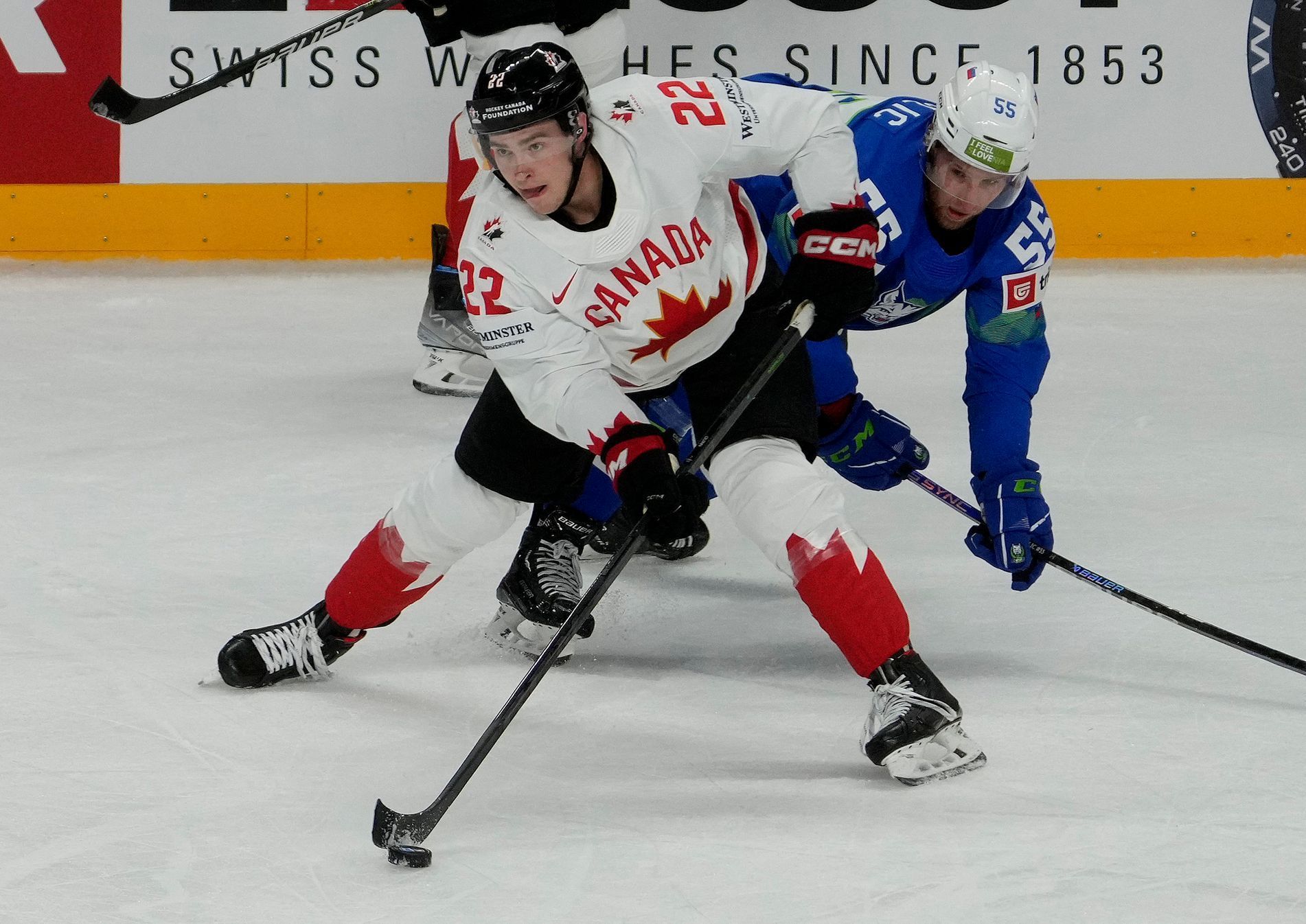 Jack Quinn z Kanady v zápase Kanada - Slovinsko na MS 2023
