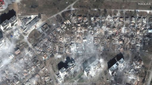 Zničená východní část ukrajinského města Mariupol.