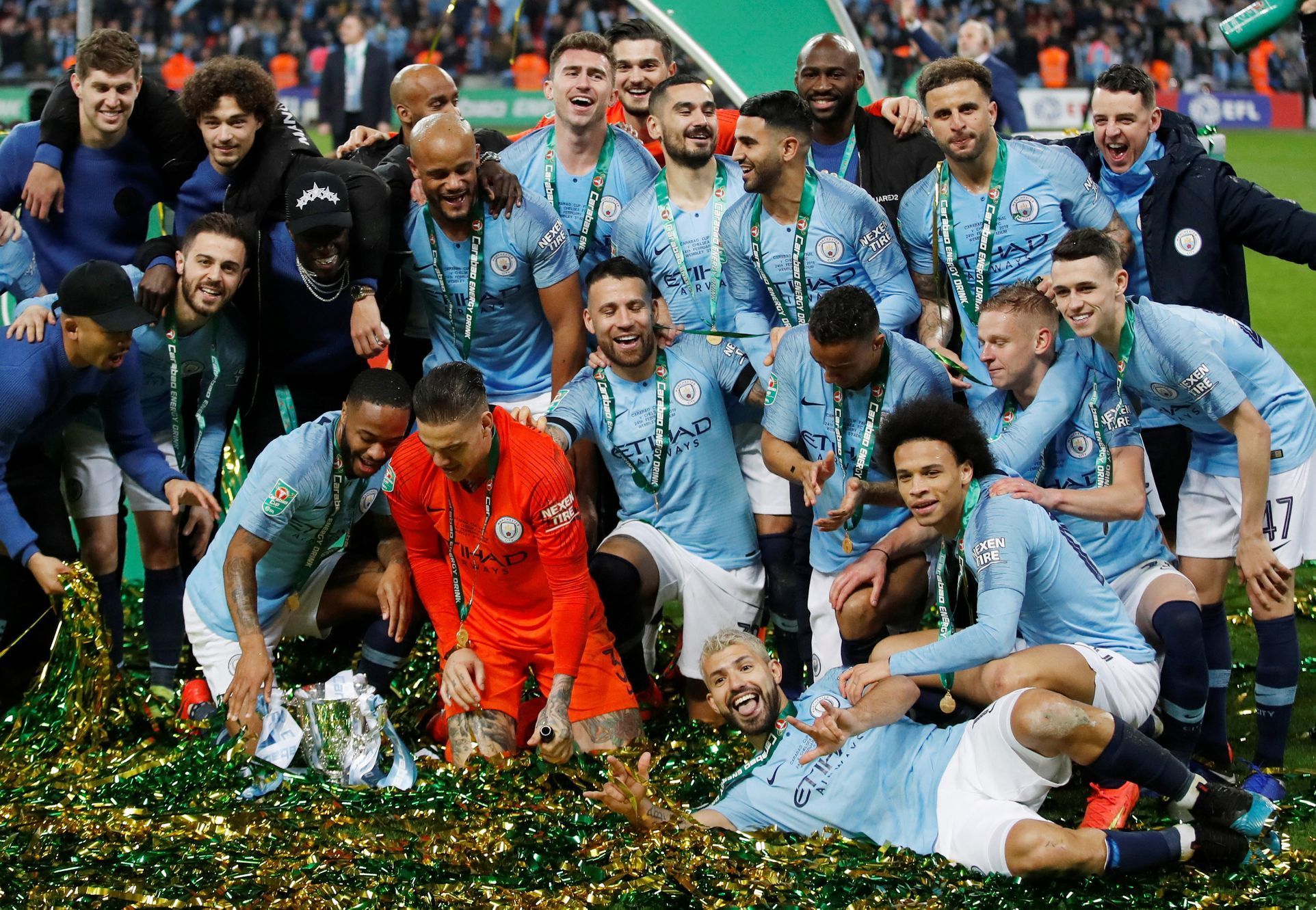 Finále anglického Ligového poháru 2019, Chelsea - Manchester City: Radost fotbalistů Manchesteru City