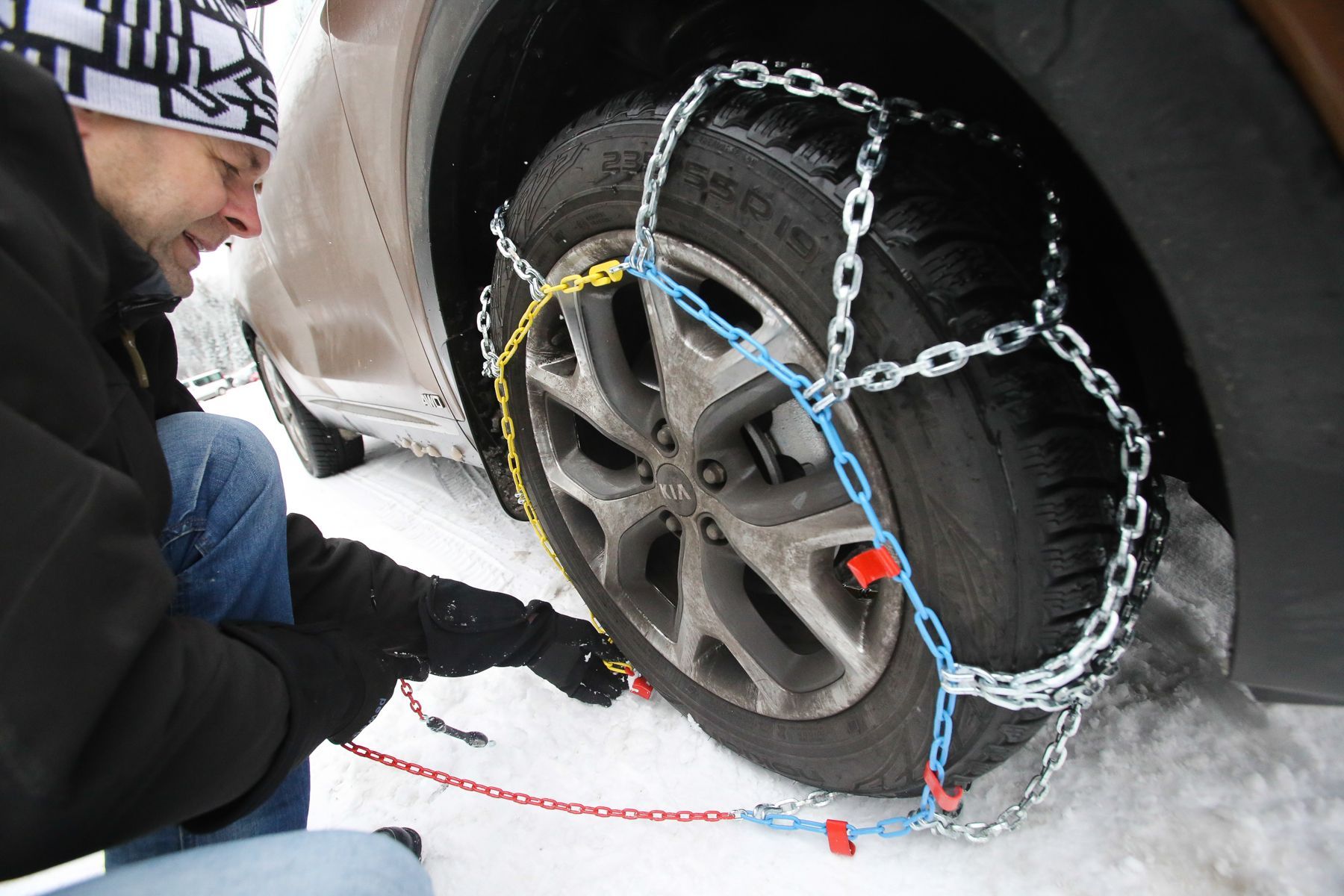 Zimní řetězy a testování Kia Sorento