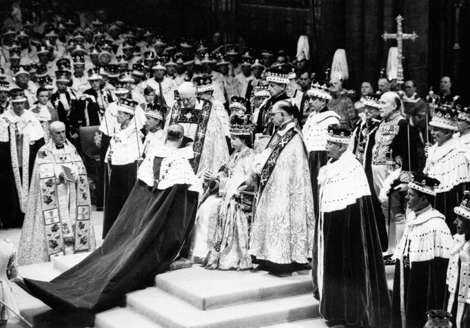 A file picture dated 02 June 1953 of Britain"s Queen Elizabeth II receiving the homage of the Duke of Edinburgh at her Coronation in London's Westminster Abbey.