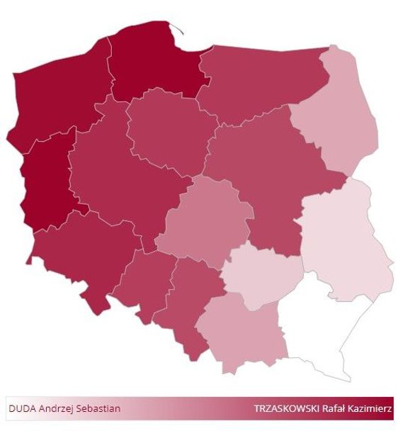 Polsko rozdělují volební výsledky: na východě s výjimkou Varšavy vyhrál spíš Duda, na západě kandidát opozice.