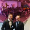 Artist Jeff Koons poses with Scott Rothkopf, the associate director of programs at the Whitney, at the Whitney Museum of American Art in New York