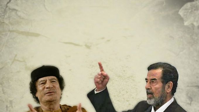 Kaddáfí a Husajn. Podobnost nikoli vizuální