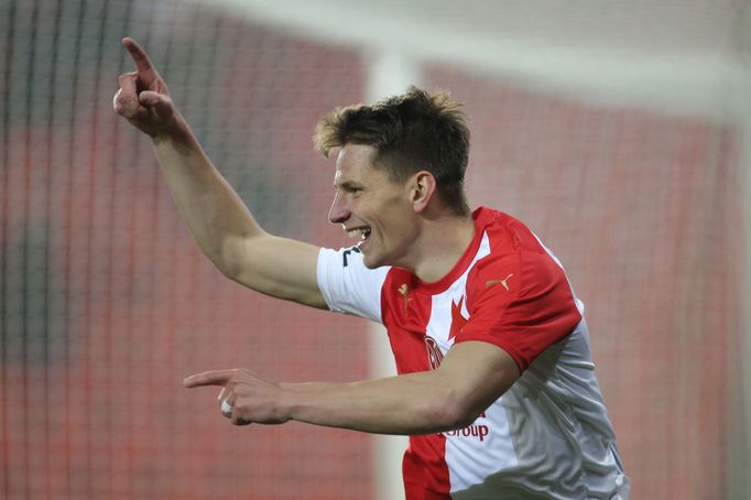 fotbal, Fortuna:Liga 2018/2019, Slavia - Baník Ostrava, Lukáš Masopust slaví gól