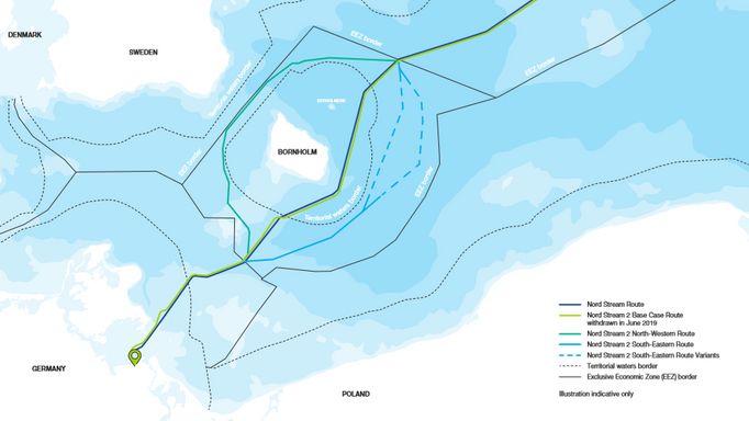 Mapa plynovodu Nord Stream 2