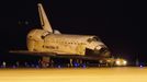 The space shuttle Discovery gets ready to fly to the Smithsonian at Kennedy Space Center, Florida