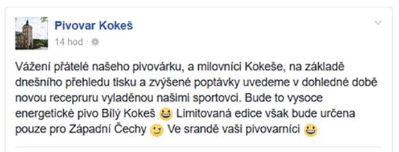 Pivovar Kokeš reaguje na fotbalistu Vaňka.