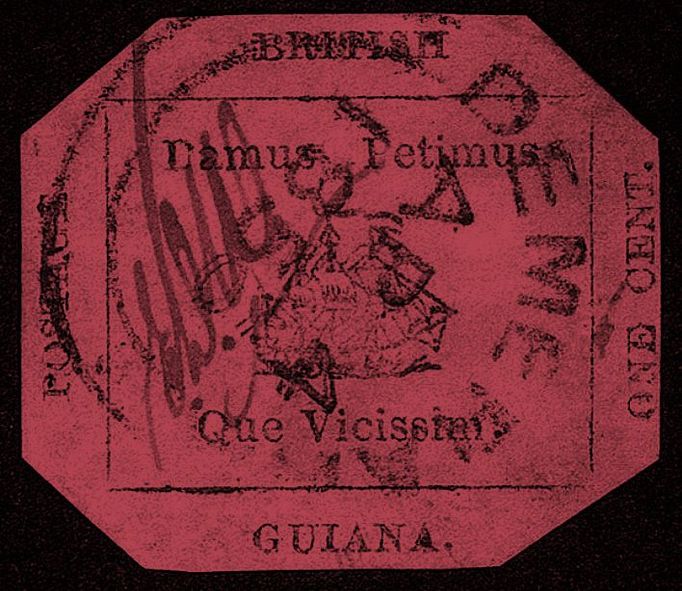 Nejdražší známka světa - Britská Guyana One Cent Magenta 1856, cena 9,5 mil USD, Sotheby 2014, sbírka Stuart Weitzman, USA
