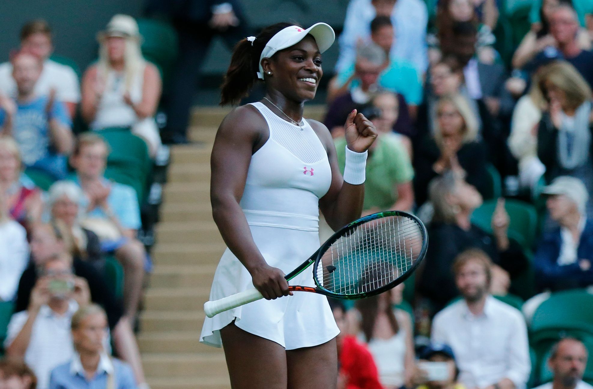 Sloane Stephens of the U.S.A. pumps her fist during her match against Barbora Strycova of the Czech Republic at the Wimbledon Tennis Championships in London