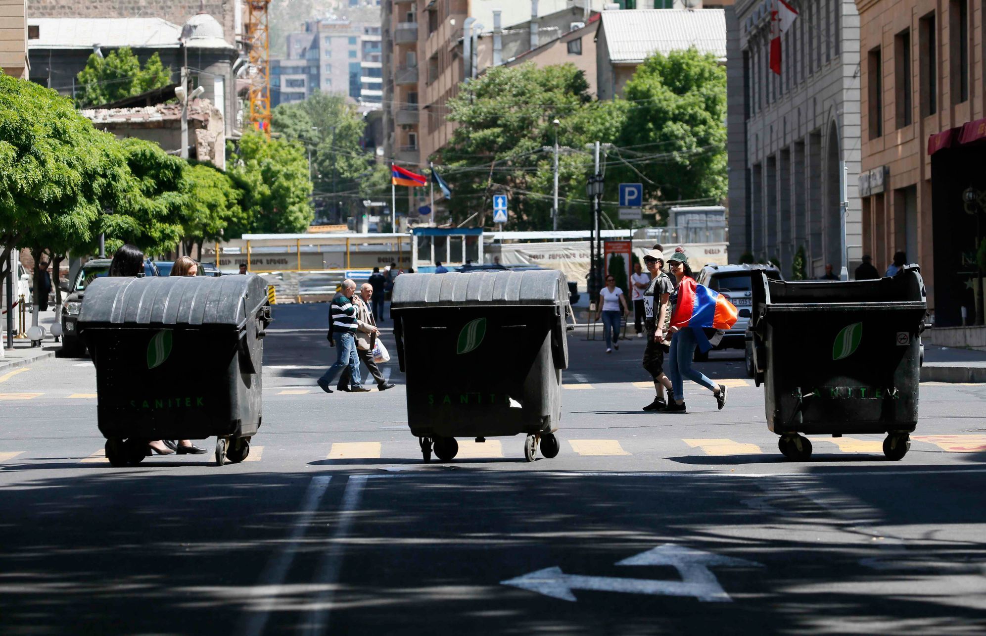 Blokáda silnice v Jerevanu.