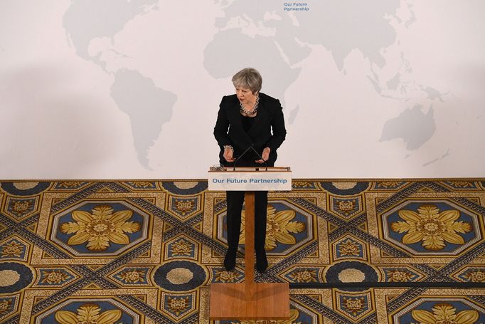 Britská premiérka Theresa Mayová během projevu k brexitu v sídle londýnského starosty (Mansion House).