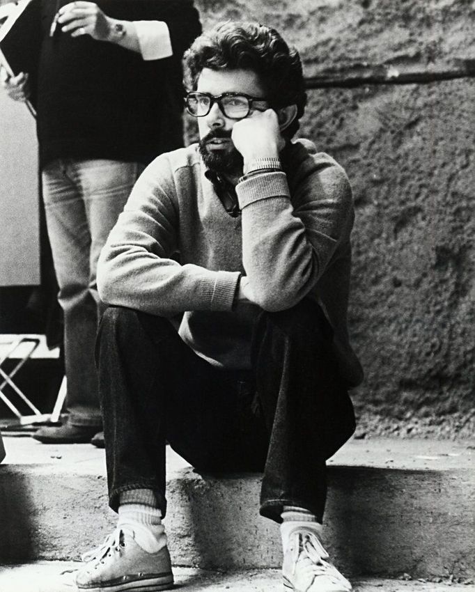 George Lucas při natáčení prvních Star Wars v roce 1977.