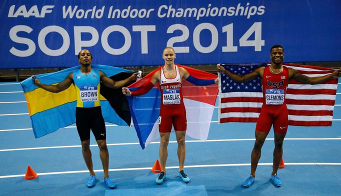 HMS Sopoty 2014, 400 m: zleva stříbrný Chris Brown, vítězný Pavel Maslák a bronzový Kyle Clemons.