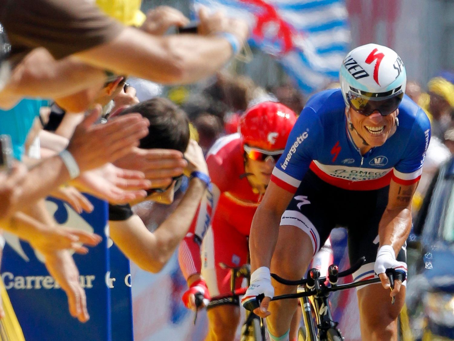 Francouzský cyklista Sylvain Chavanel ze stáje Omega Pharma-Quickstep během deváté etapy Tour de France 2012.