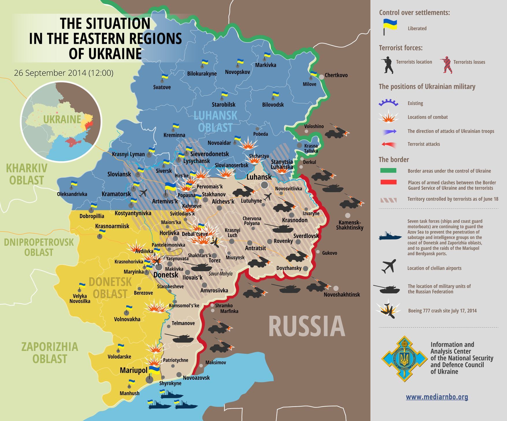 Mapa bojů na Ukrajině - 26.9.