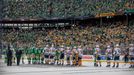 Jan 1, 2020; Dallas, Texas, USA; The Dallas Stars players shake hands with the Nashville Predators players after the 2020 Winter Classic hockey game at the Cotton Bowl in