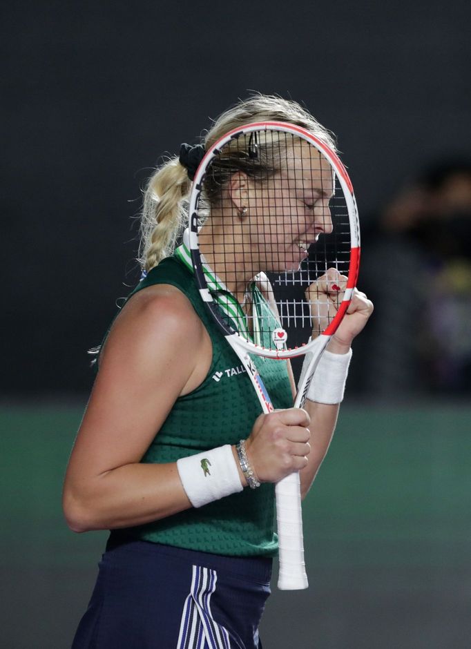 Tennis - WTA Tour Finals - Panamerican Tennis Center, Guadalajara, Mexico - November 16, 2021 Estonia's Anett Kontaveit celebrates winning her semi final match against Gr