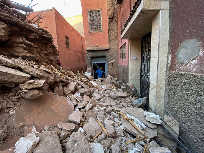 Škody v historickém centru Marrákeše po zemětřesení.