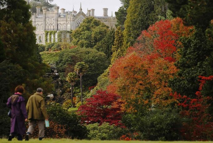 A couple walk past changing autumn leaves in Sheffield Park Gardens near Haywards Heath in southern England October 17, 2012. REUTERS/Luke MacGregor (ENVIRONMENT SOCIETY) Published: Říj. 17, 2012, 3:45 odp.