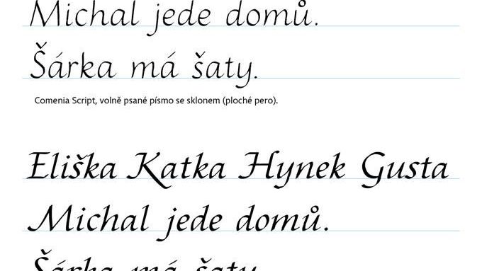 Ukázka nového písma Comenia script.