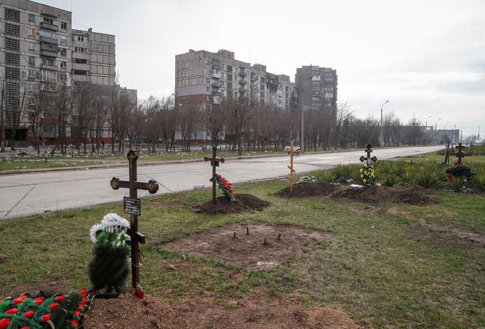 Záběr z přístavního města Mariupol na Ukrajině, které čelí ruské invazi a ničivému bombardování. 10. 4. 2022