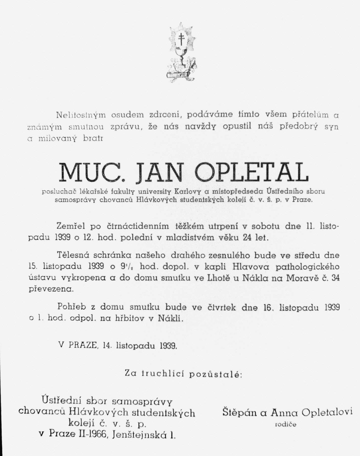 Jednorázové užití / Fotogalerie / Jan Opletal a ti druzí / 1939 / Protektorát / Studenti / 17. Listopad 1939