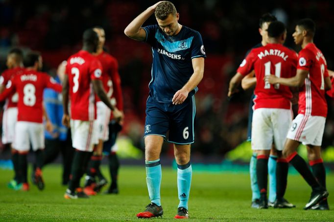 Ben Gibson z Middlesbrough po prohraném zápase s Manchesterem United