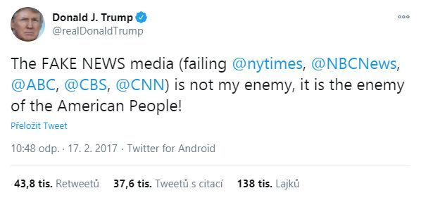 Trump - tweet - Falešná média